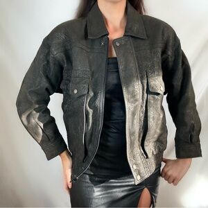 Vintage embossed black leather jacket Charles Dior Italian women’s medium small